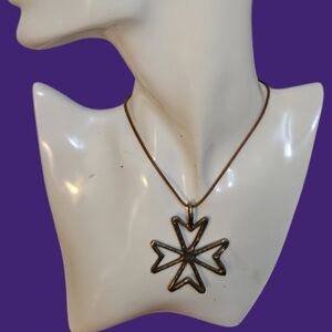 HANDMADE Artisan Freemason Maltese Cross Pendant Rope Necklace